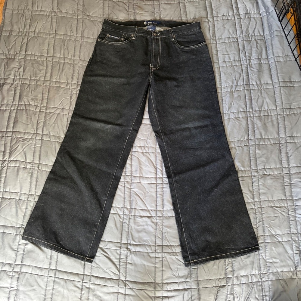 Mecca Jeans Mens 34x30 Black Wide Leg Baggy Hip Hop Denim Contrast Stitch 0244